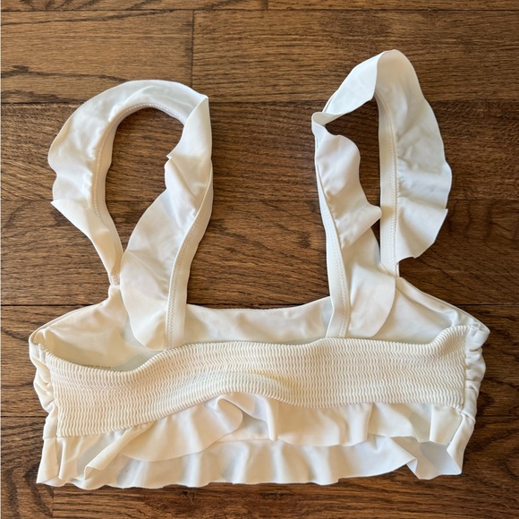 Show Me Your MuMu Bikini Too Ruffle Edge Smocked White Medium Square Neck Frill - Picture 3 of 5